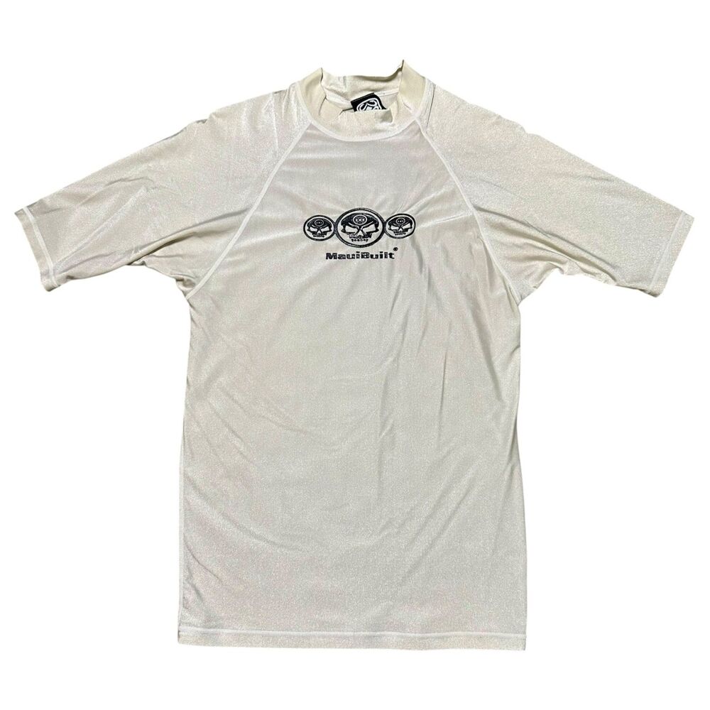 Maui Built Pearlescent Cream Skull Graphic Short Sleeve Rash Guard, XL